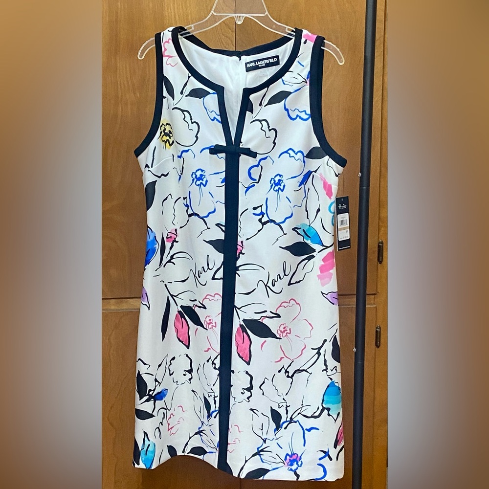 NWT Karl Lagerfeld Paris Dress White with Floral Print, Women’s size 12